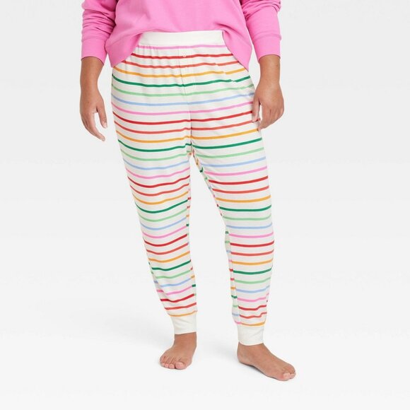 NEW! Women's Rainbow Striped Thermal Pajama Jogger Pants - Wondershop - Picture 1 of 7